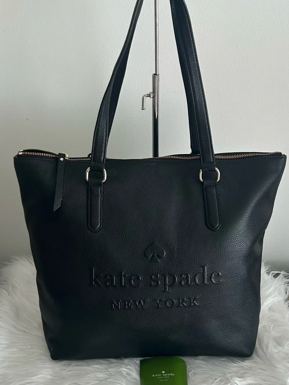 Kate Spade Black Pebbled Leather Zip Top Tote Shoulder Bag Work Laptop
